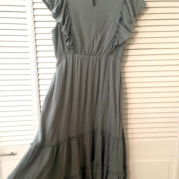 Nursing Queen Gauze Ruffle Midi Dress in Seafoam Green - Size Large - Picture 8 of 8